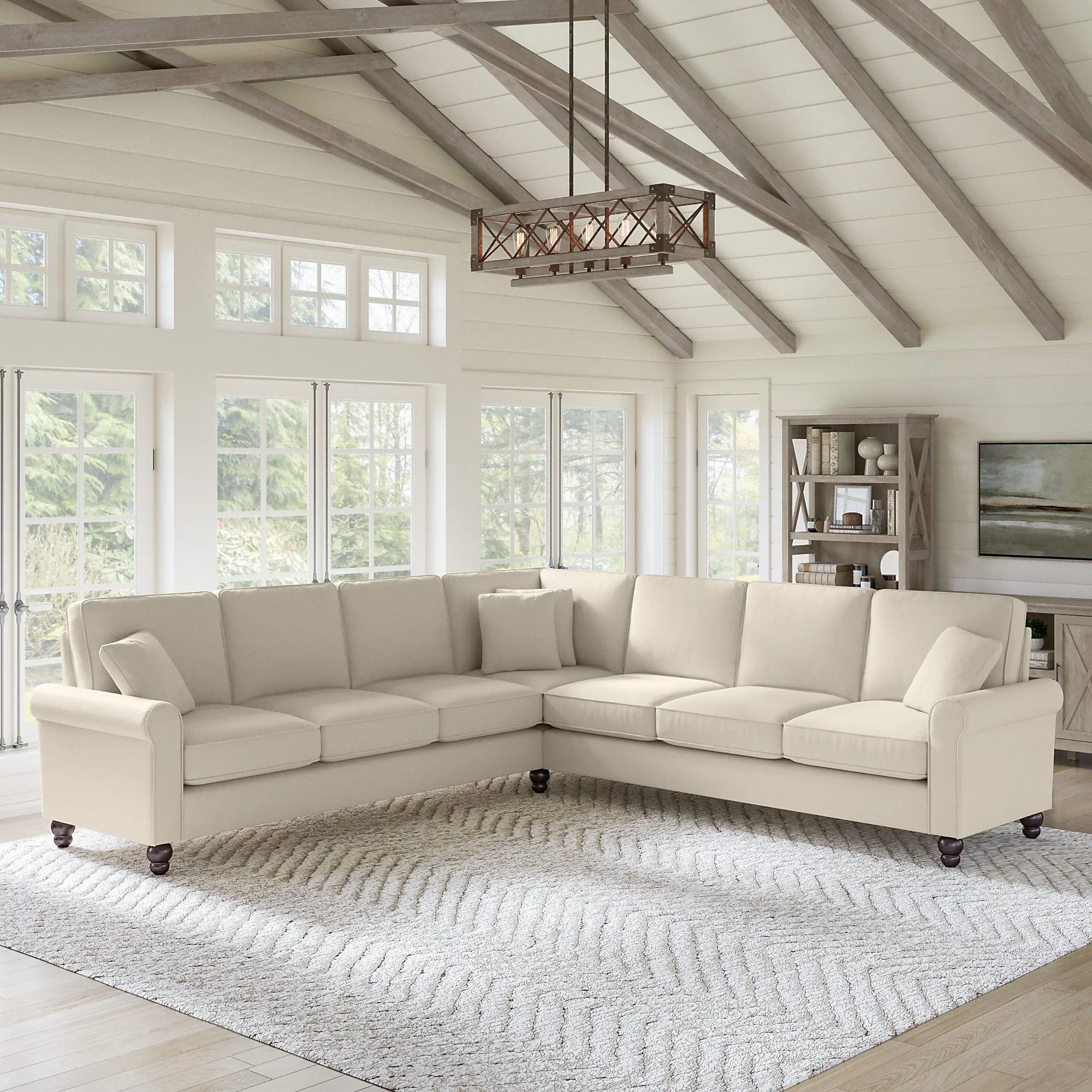 Hudson Cream L Shaped Sectional - Bush Furniture