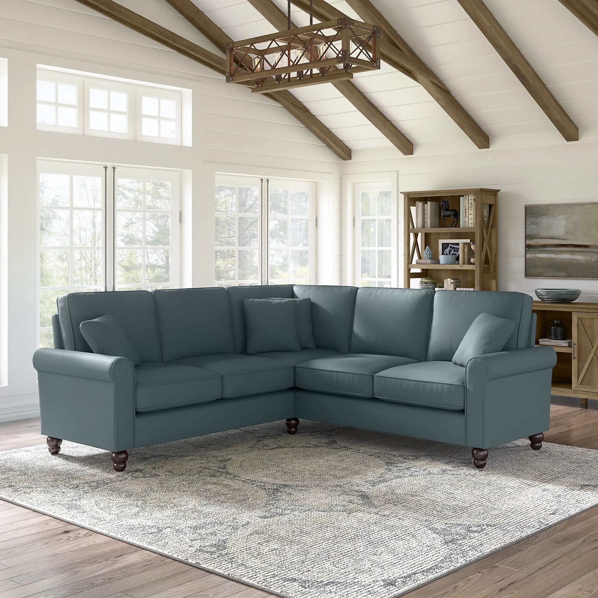 Hudson Blue L Shaped Sectional - Bush Furniture