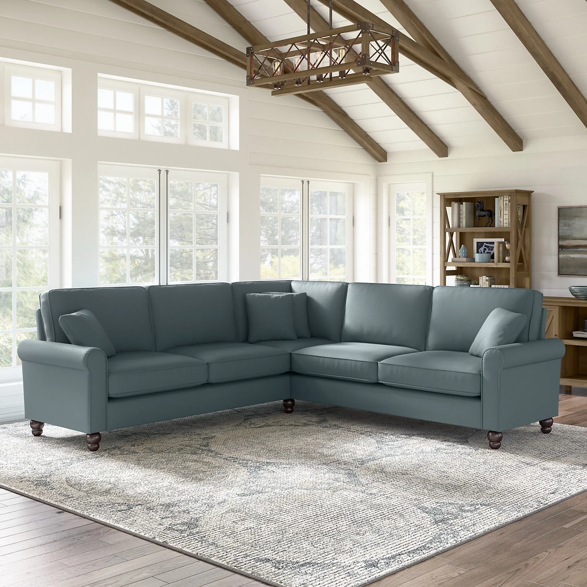 Hudson Blue L Shaped Sectional - Bush Furniture