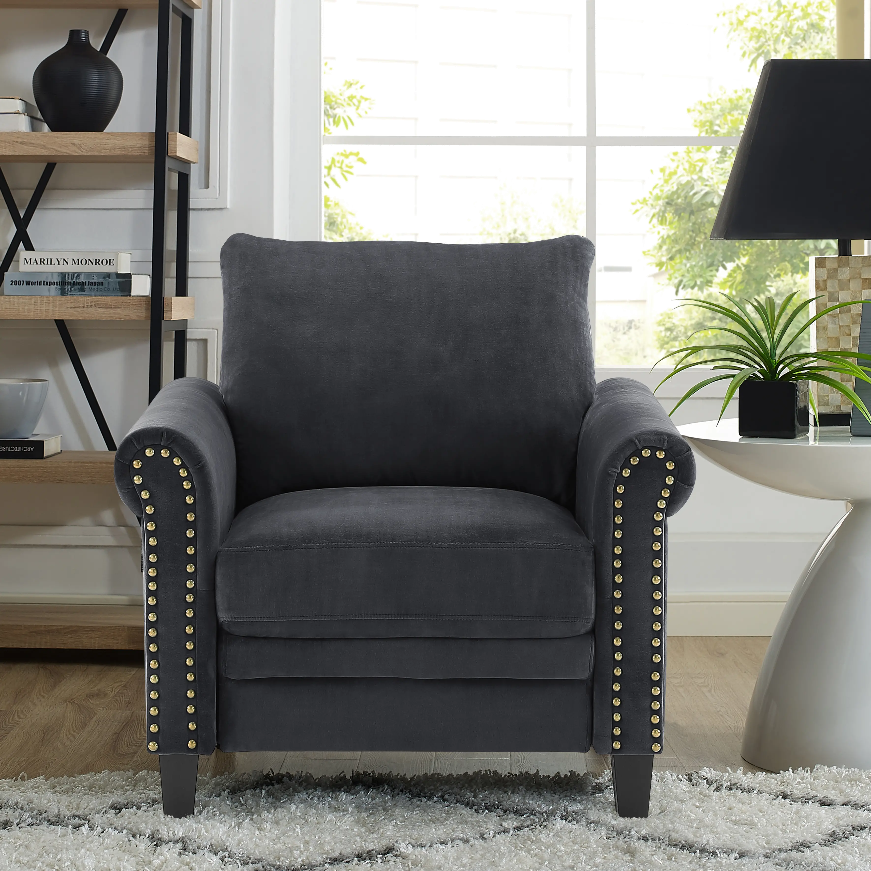 Jay Charcoal Accent Chair with Nail Head Trim