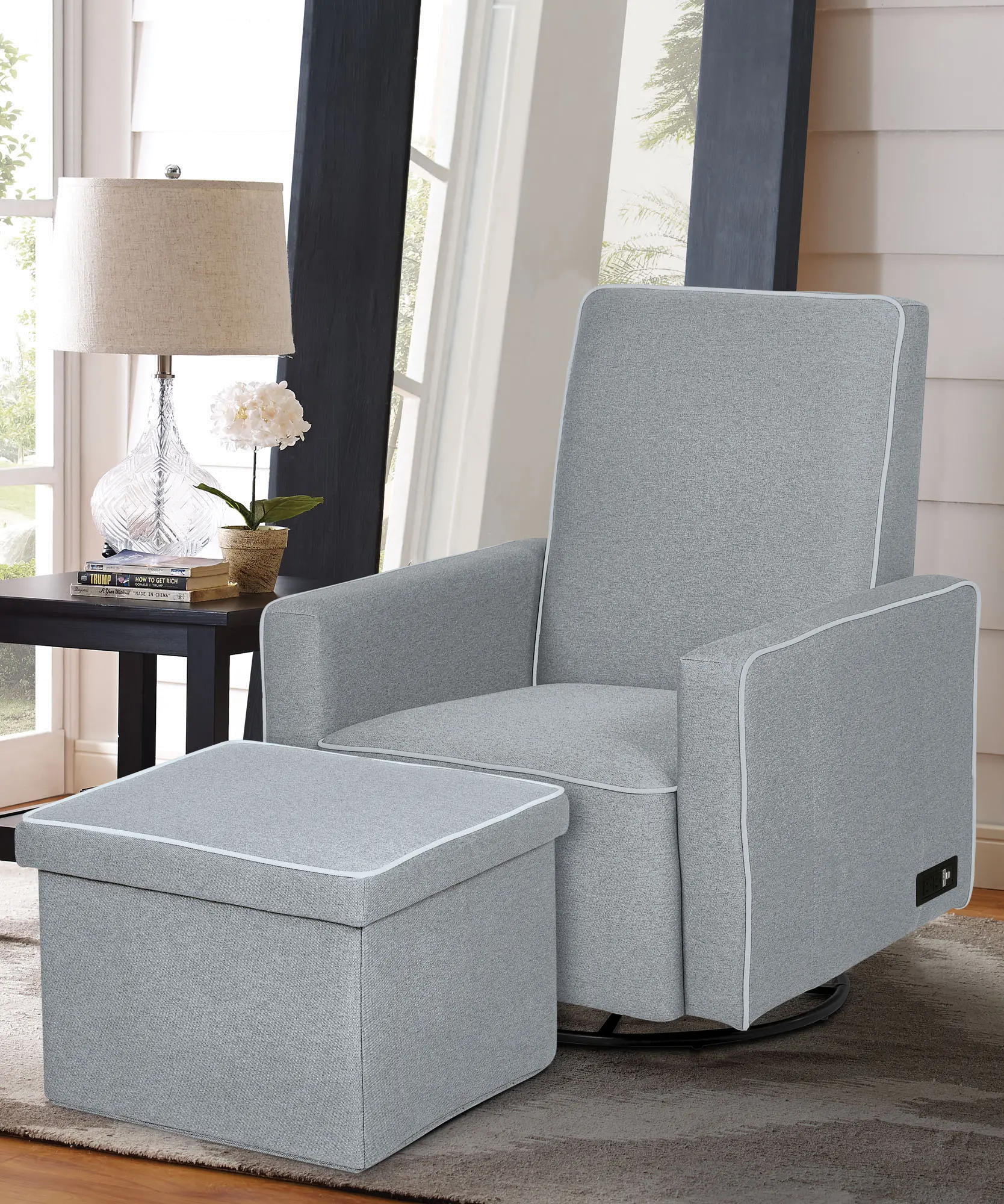 Ian Light Gray Push-Back Recliner and Ottoman