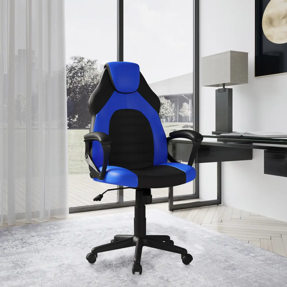 Reina Blue Vegan Leather Gaming Office Chair-1