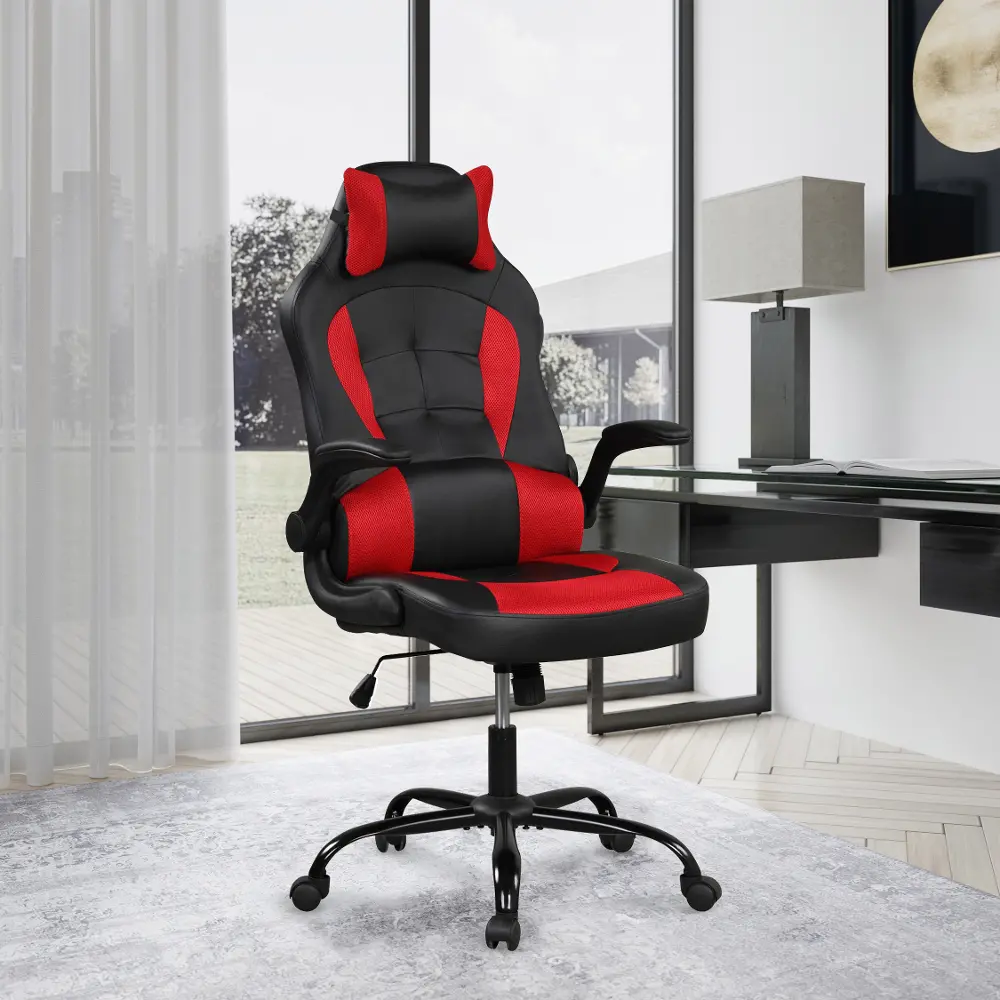 LSVCYRB Jared Red and Black Faux Leather Gaming Office Chair with Arms-1