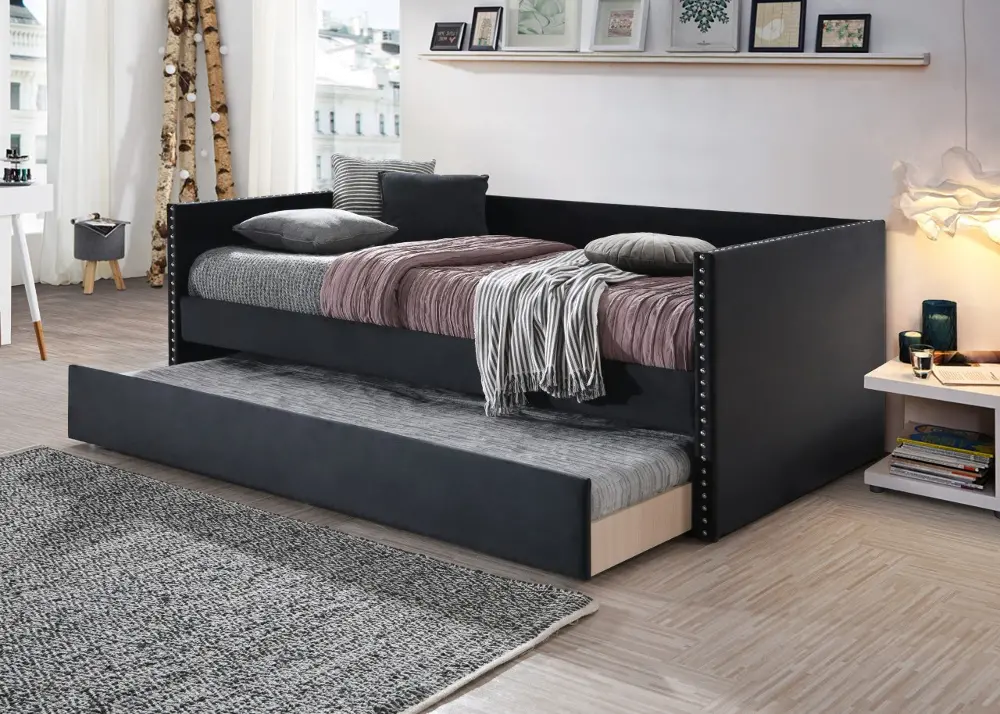 Sadie Black Velvet Twin Daybed with Trundle-1