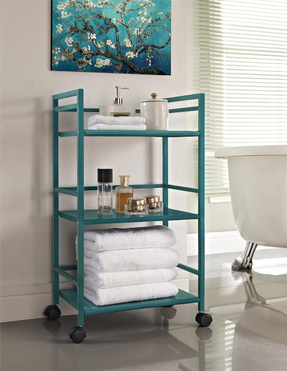 112833410 Marshall Teal 3 Shelf Metal Rolling Utility Cart sku 112833410