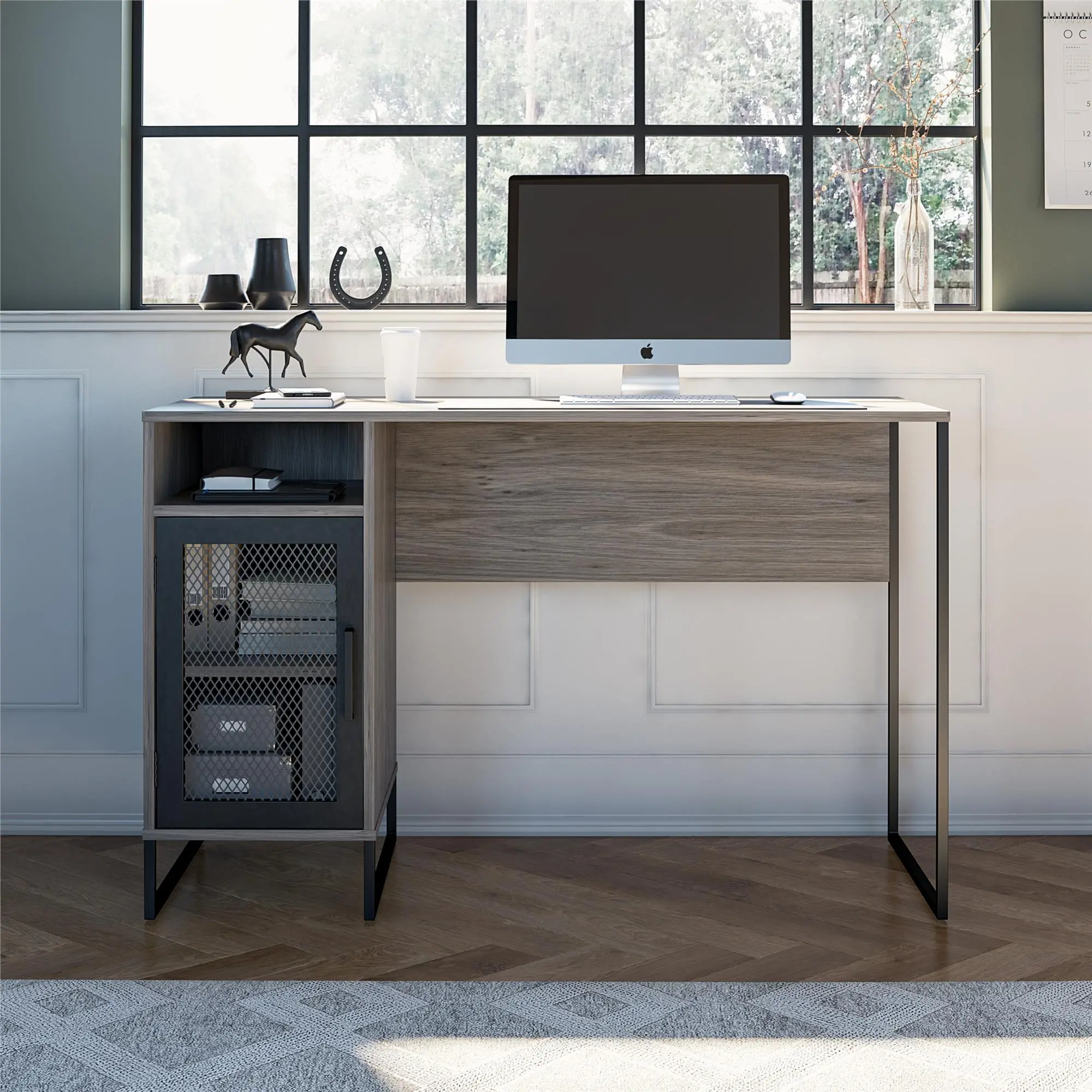 Purdue Gray Oak Single Pedestal Computer Desk