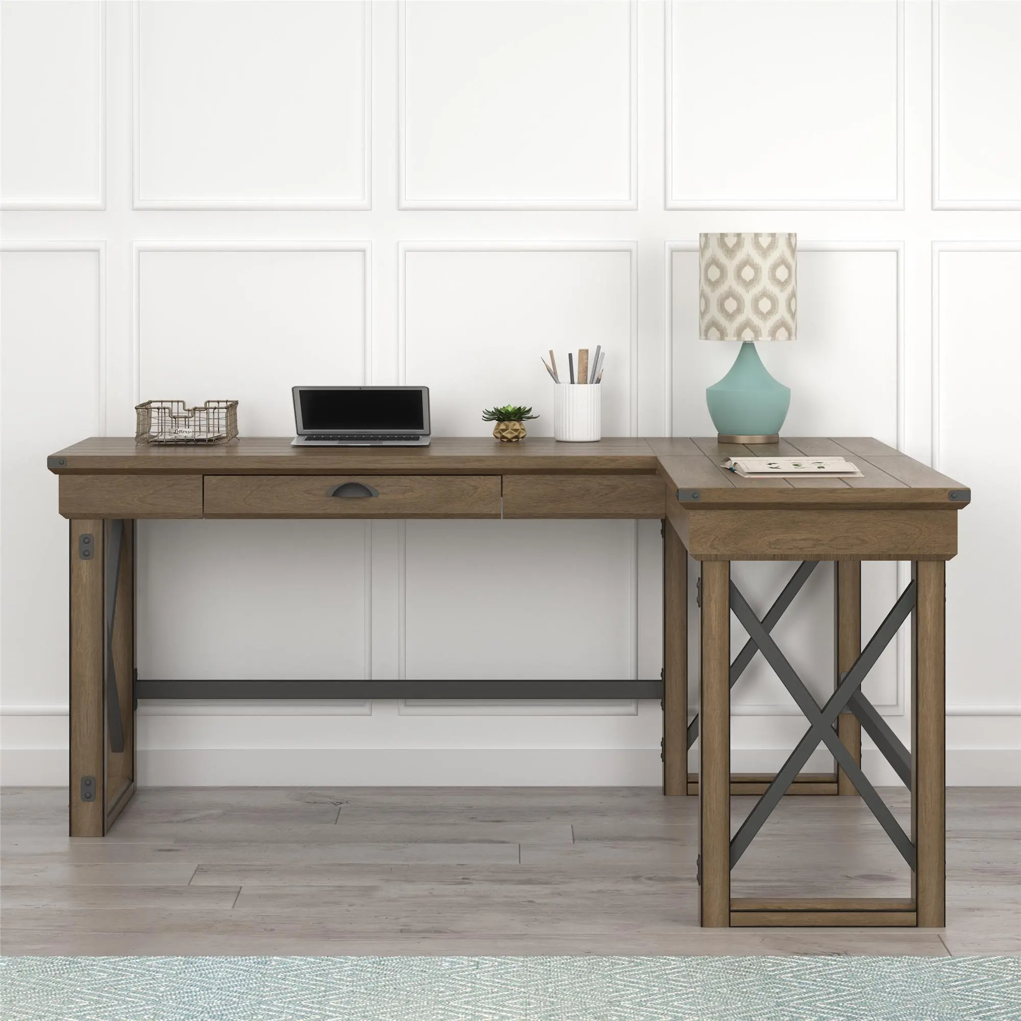 Wildwood Rustic Brown L Shaped Desk with Lift Top