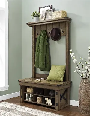 Owensville Rustic Solid Wood Entryway Hall Tree Bench with Storage.