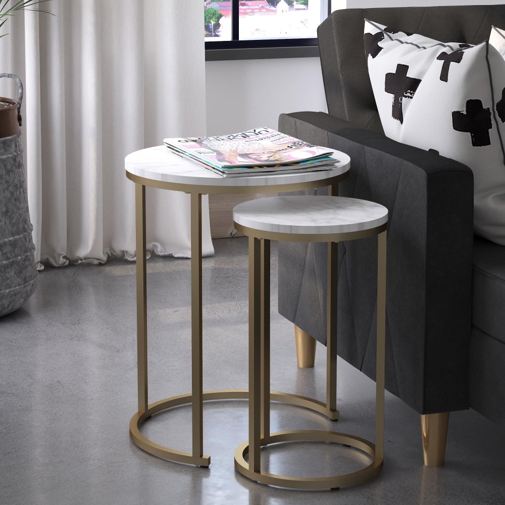 112834302 Amelia White Marble Nesting End Tables sku 112834302