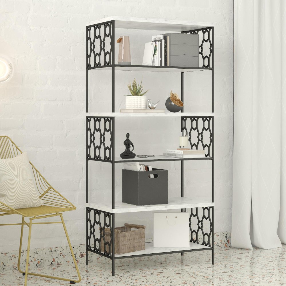 112834566 Ella White Marble 5 Shelf Bookcase sku 112834566