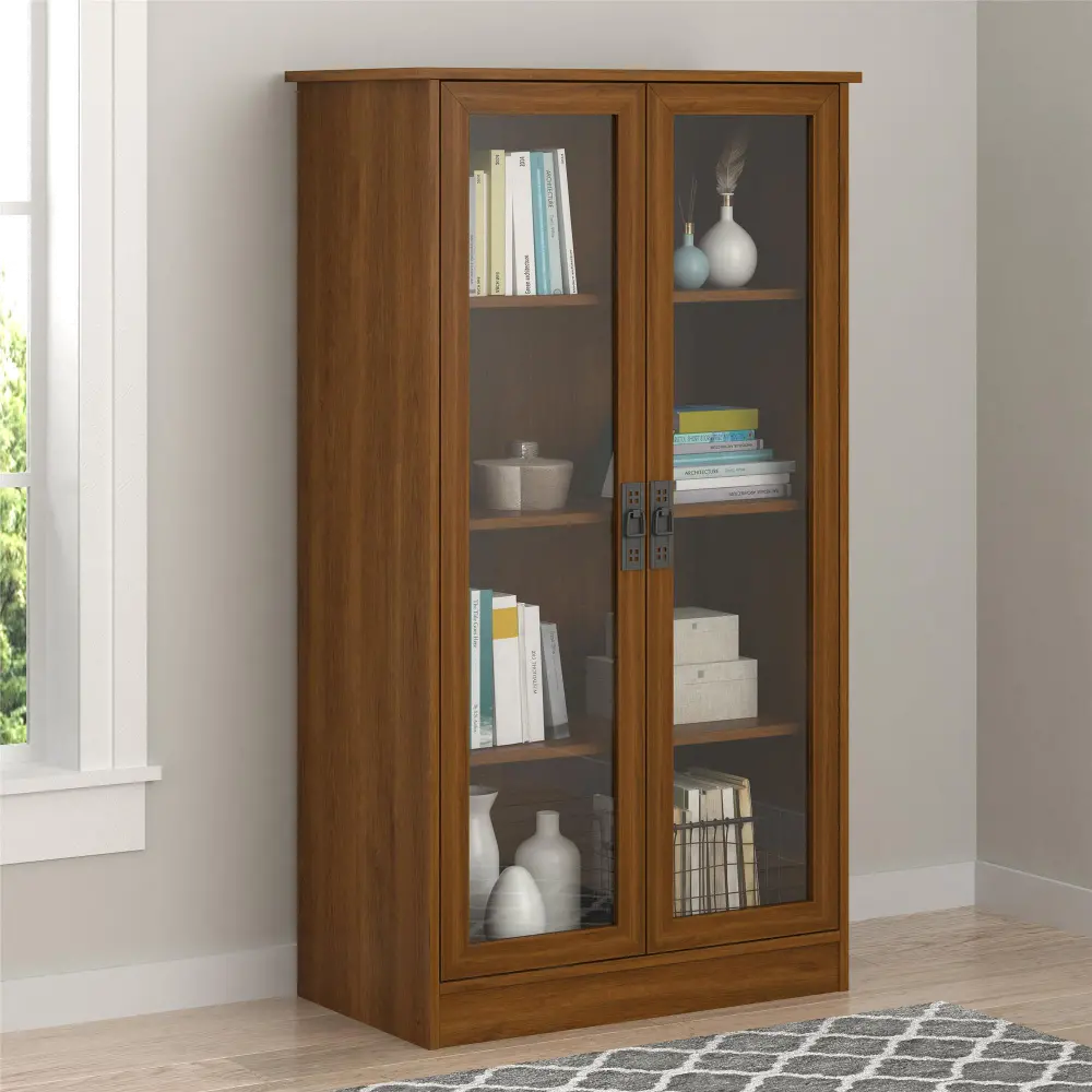 Quinton Point Brown Oak Bookcase with Glass Doors-1