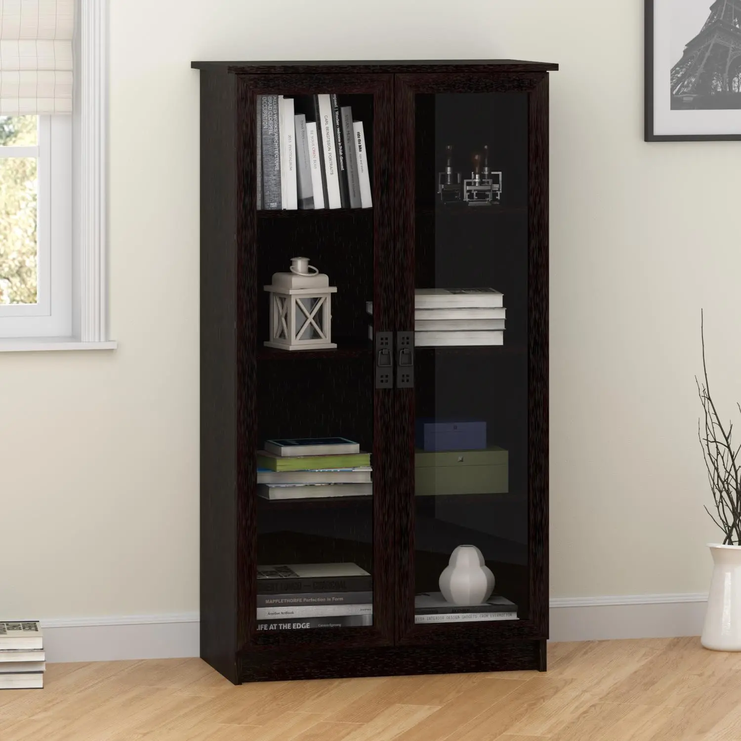 Quinton Point Espresso Bookcase with Glass Doors