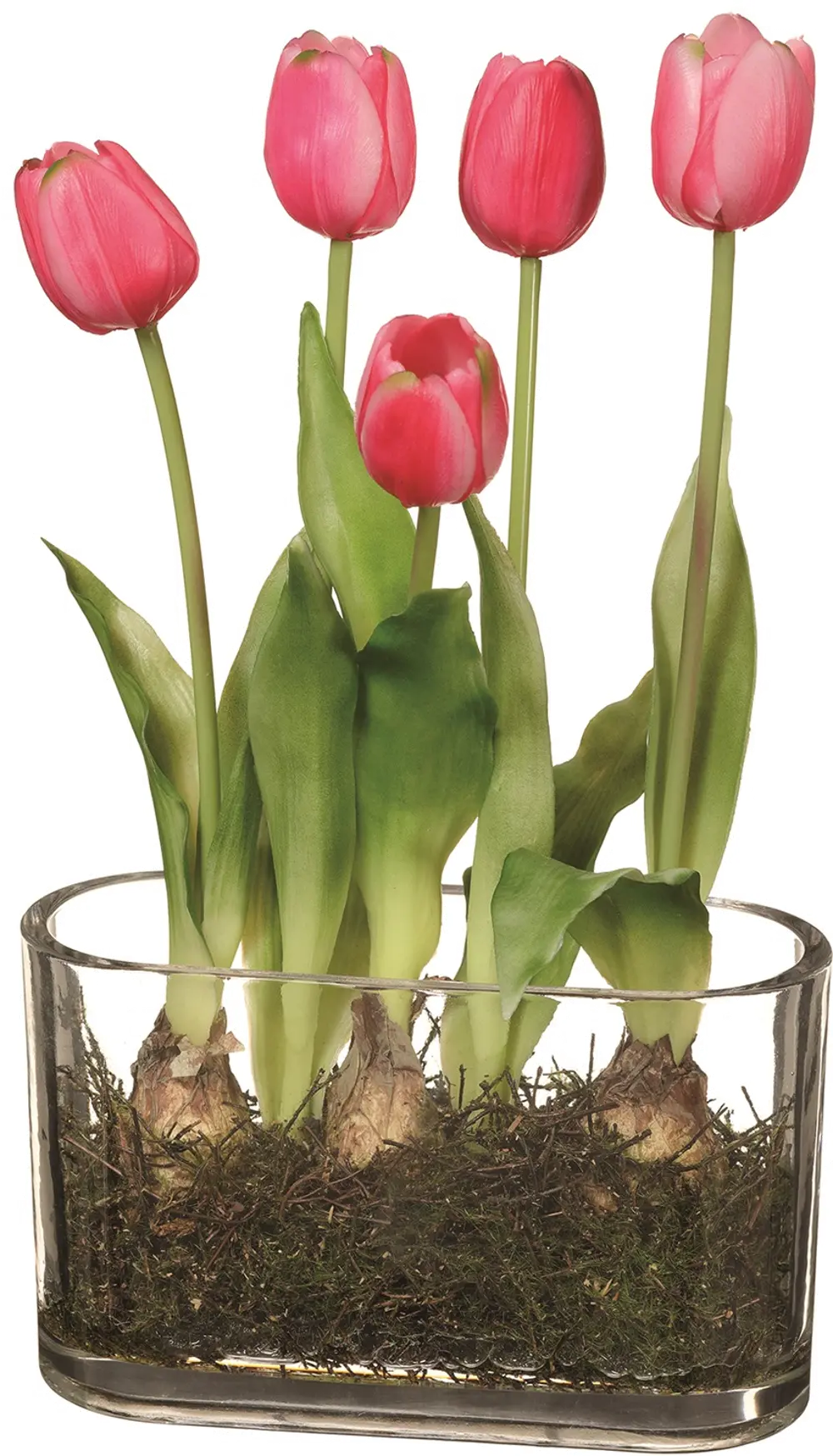 13 Inch Red Tulips in Glass Vase-1