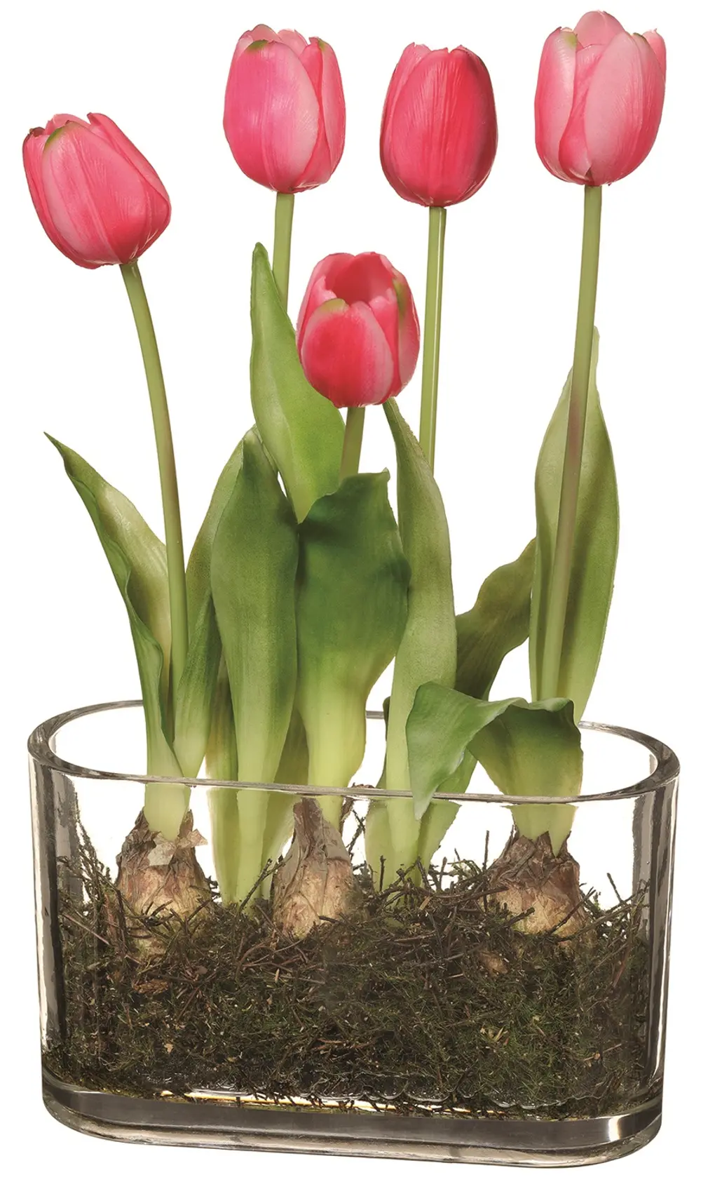 13 Inch Red Tulips in Glass Vase-1