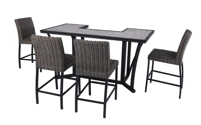 Havana 5 Piece Gray and Black Patio Bar Dining Set