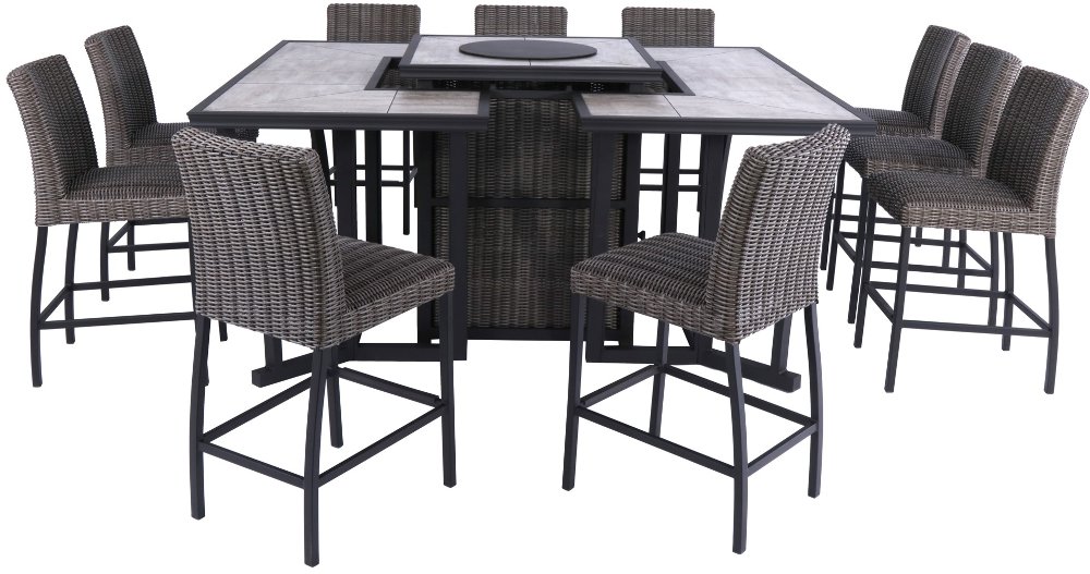 Havana 11 Piece Patio Bar & Tower Fire Pit Dining Set