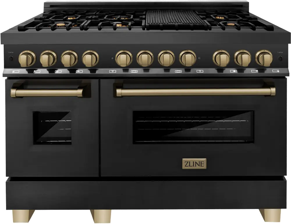 RABZ-48-CB ZLINE Autograph Edition 6 cu ft Duel Fuel Double Oven Range - 48 W Black Stainless Steel-2