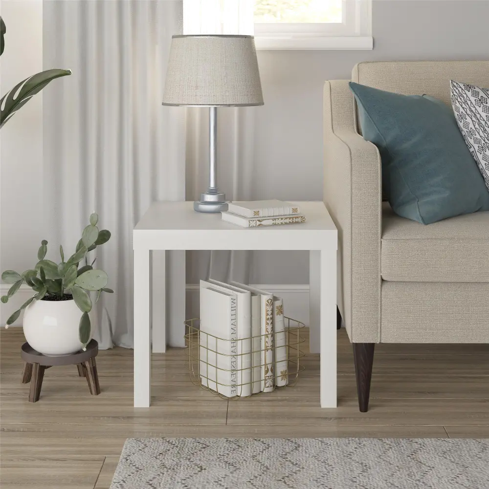 Parsons White End Table-1