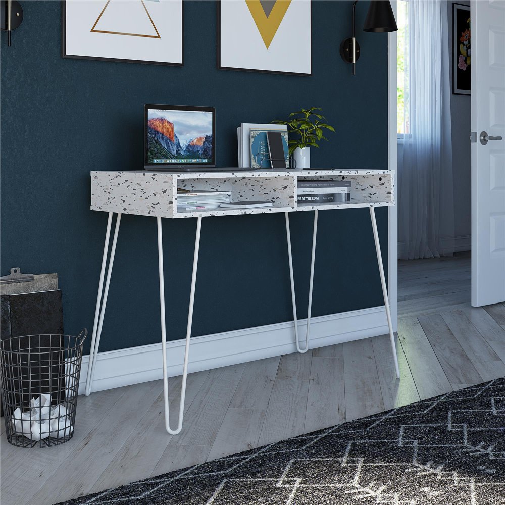 Athena White Terrazzo Computer Desk