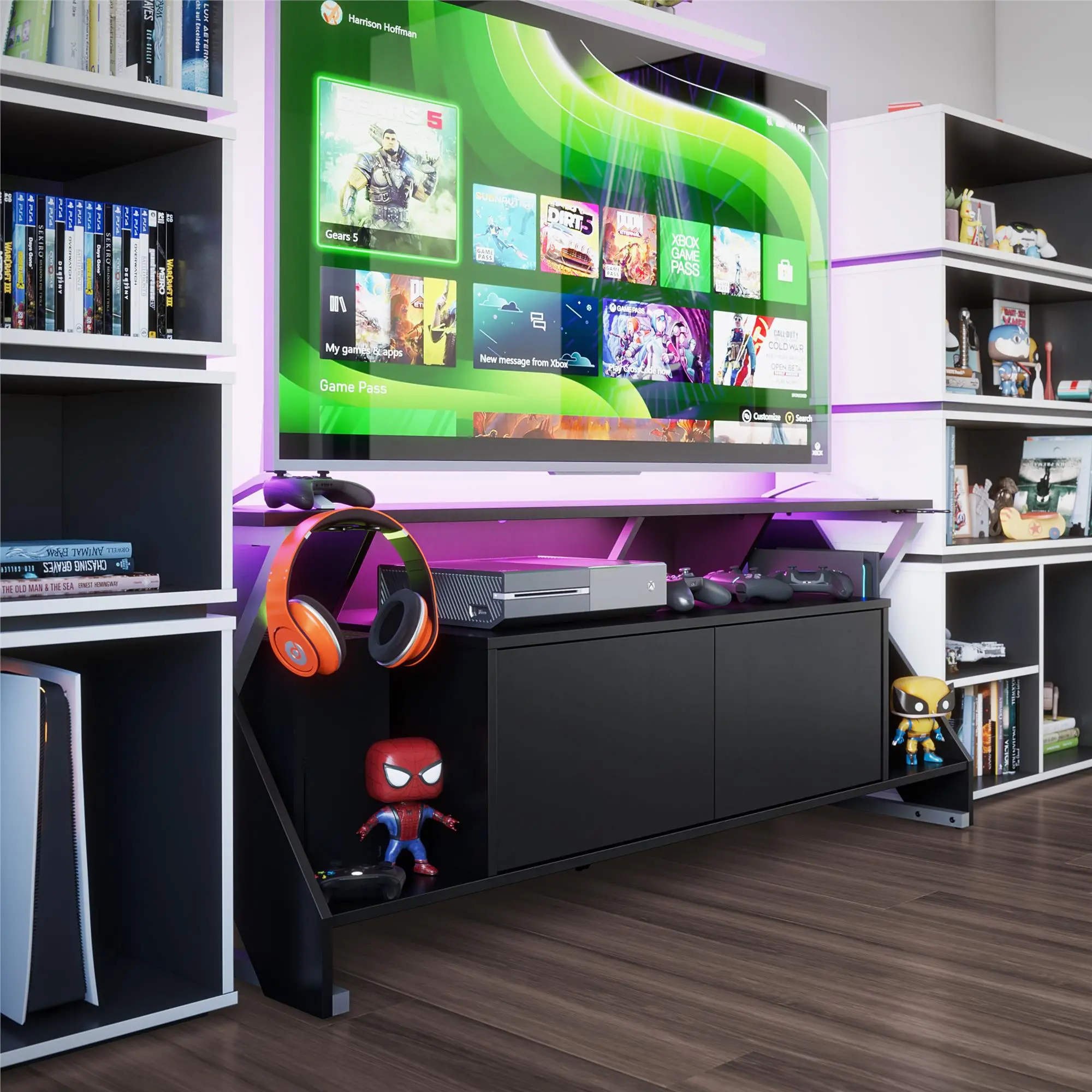 Xtreme Gaming Black TV Stand with LED Lights