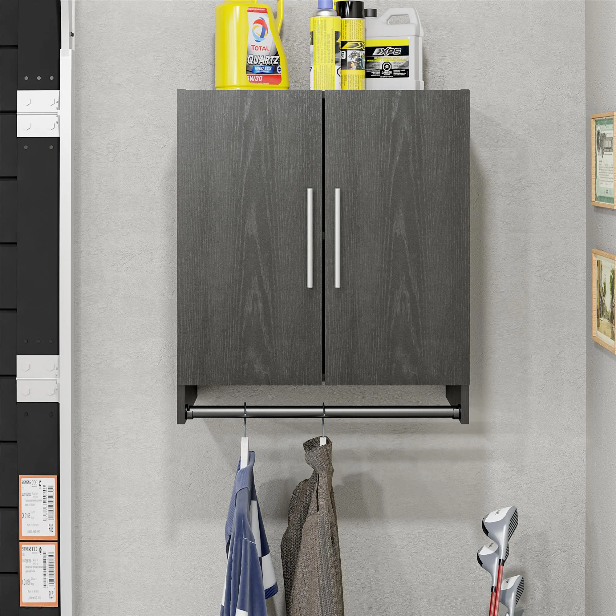 Camberly Black Oak Wall Cabinet with Hanging Rod