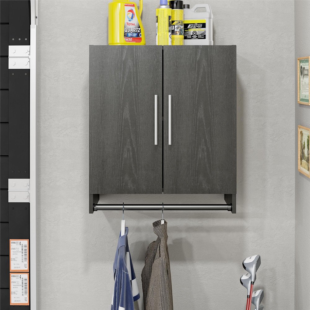 112858279 Camberly Black Oak Wall Cabinet with Hanging Rod sku 112858279