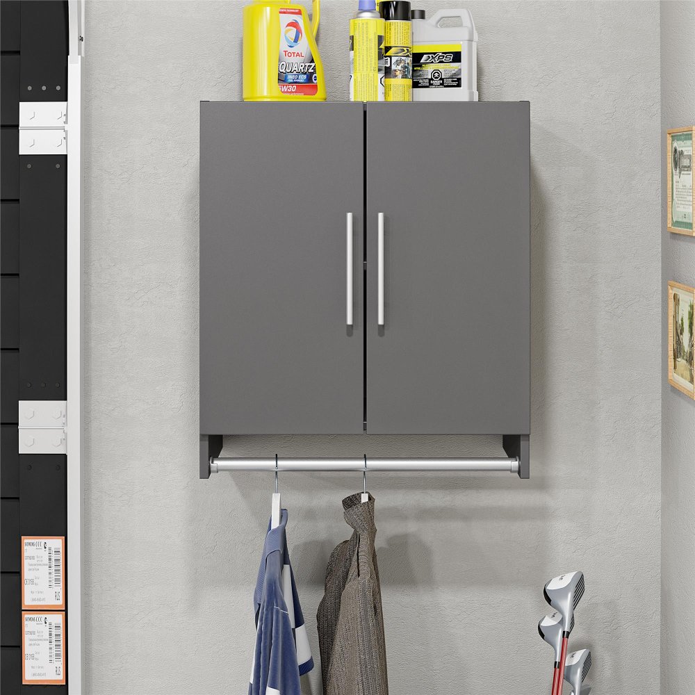 Camberly Graphite Gray Wall Cabinet with Hanging Rod