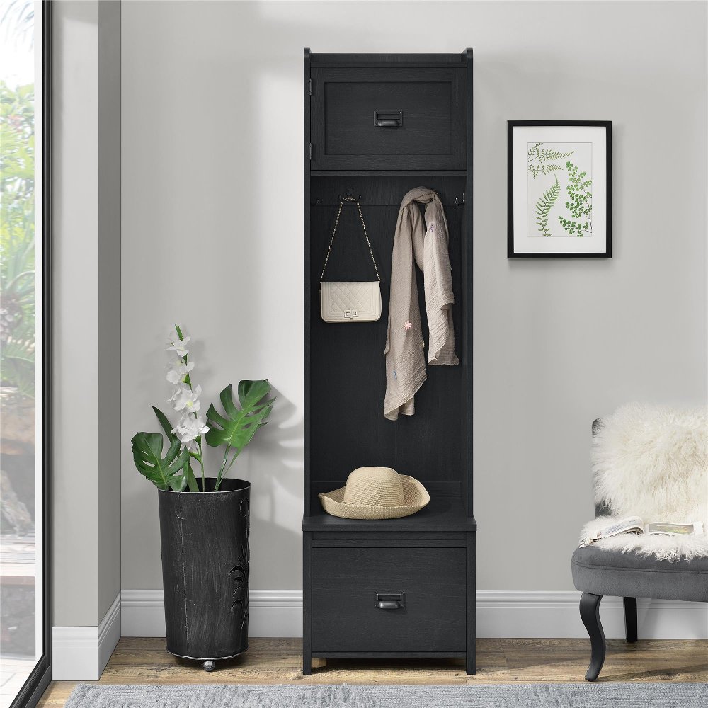 112858650 Farmington Black Oak Hall Tree with Storage Bench sku 112858650