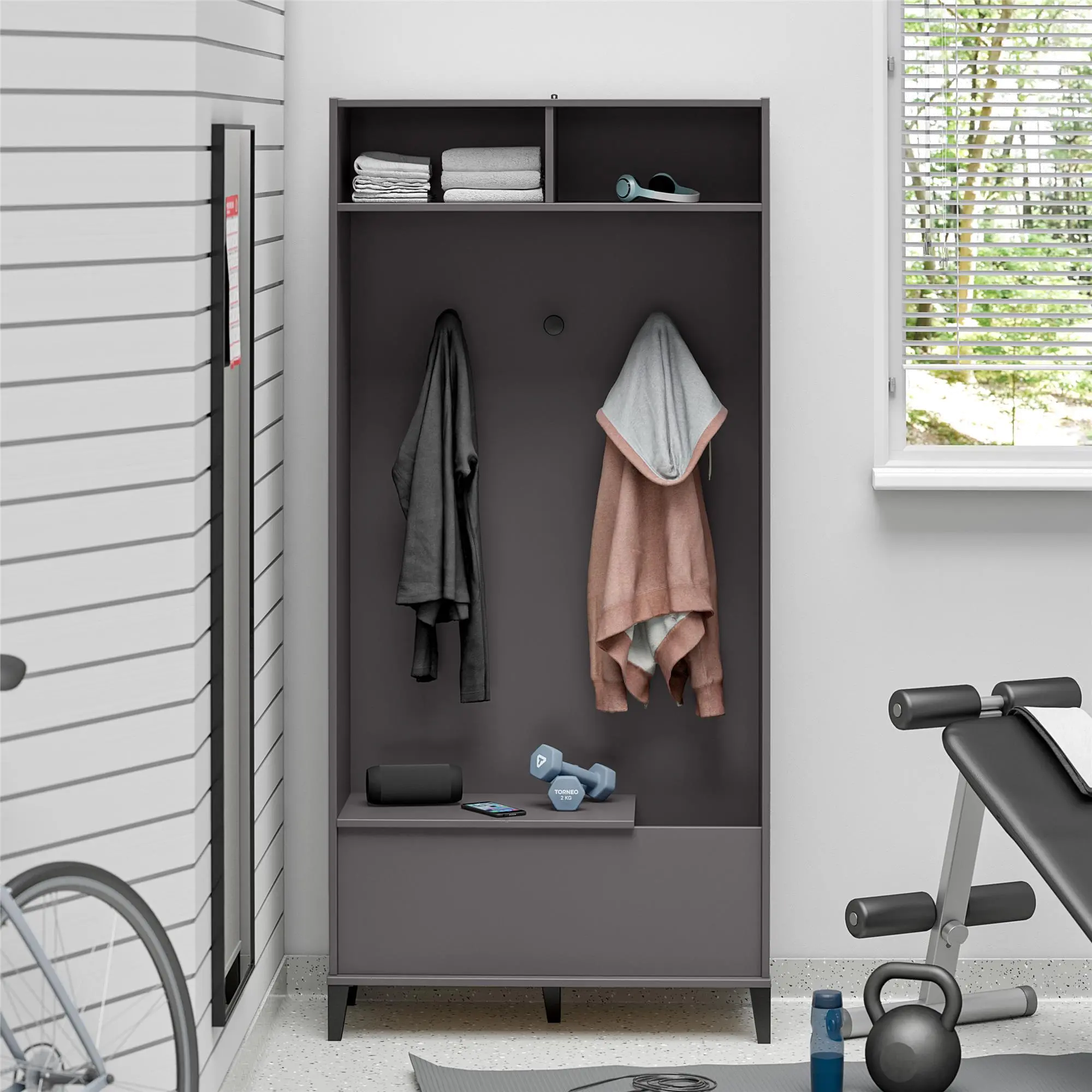 Flex Graphite Gym Cabinet with Yoga Mat Storage