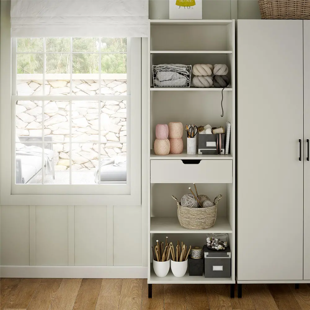 Versa White Open Cabinet with Drawer-1
