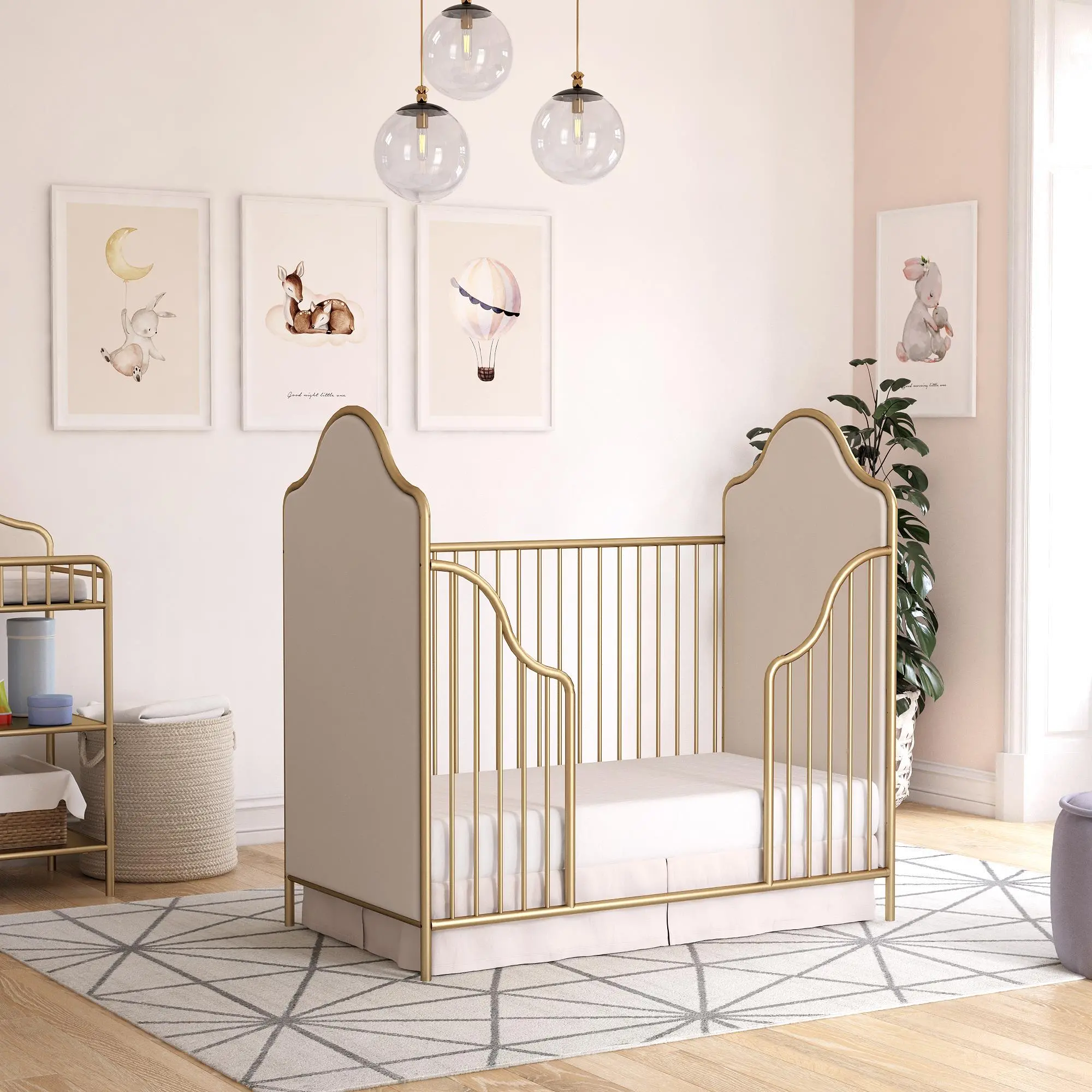 Piper Upholstered Convertible Gold Metal Crib