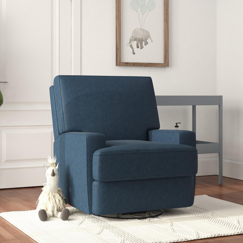 112869785 Rufus Dark Blue Nursery Swivel Recliner sku 112869785