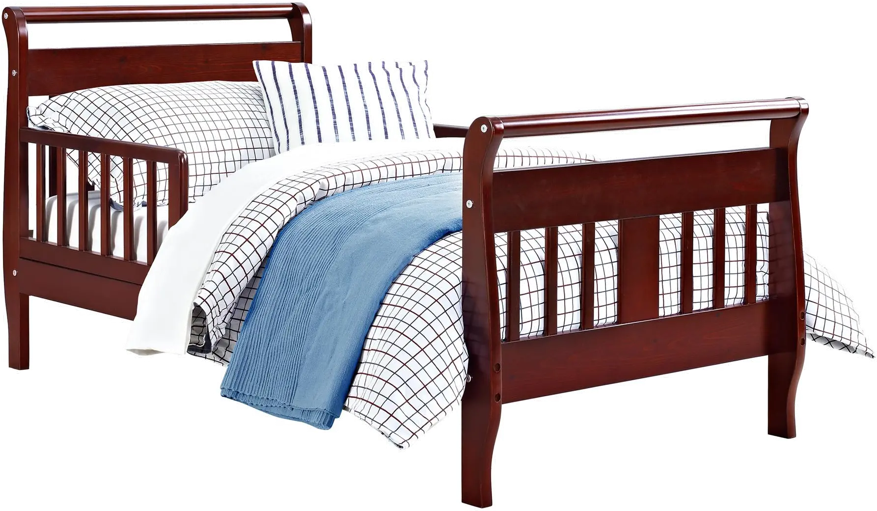 Sleigh Cherry Wood Toddler Bed with Safety Guardrails