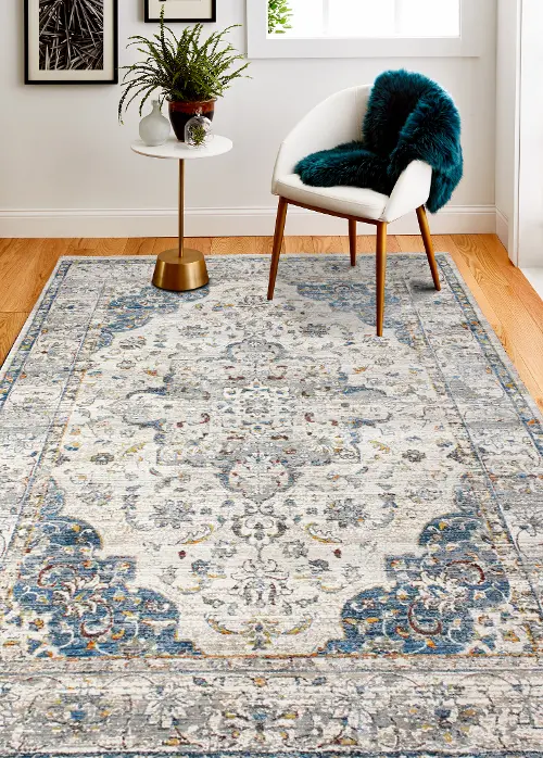 Safavieh Vintage Persian Nayim 3 x 5 Gray/Blue Indoor Distressed/Overdyed Vintage Throw Rug