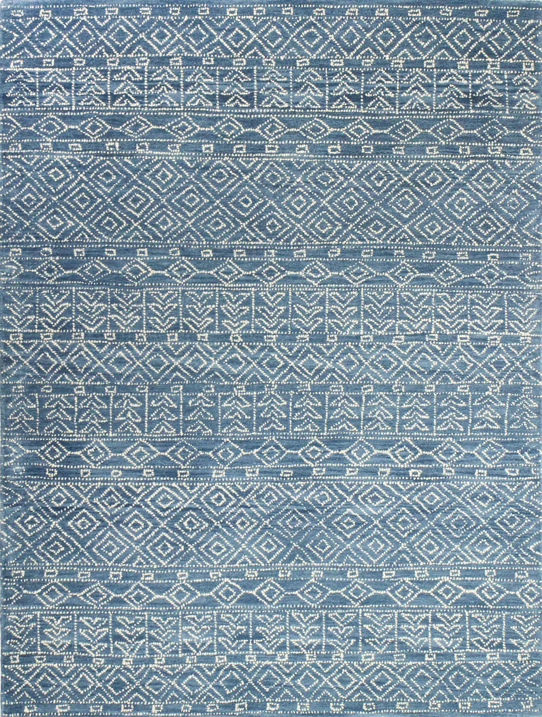 Ephraim Geometric Blue Wool 8 x 10 Area Rug