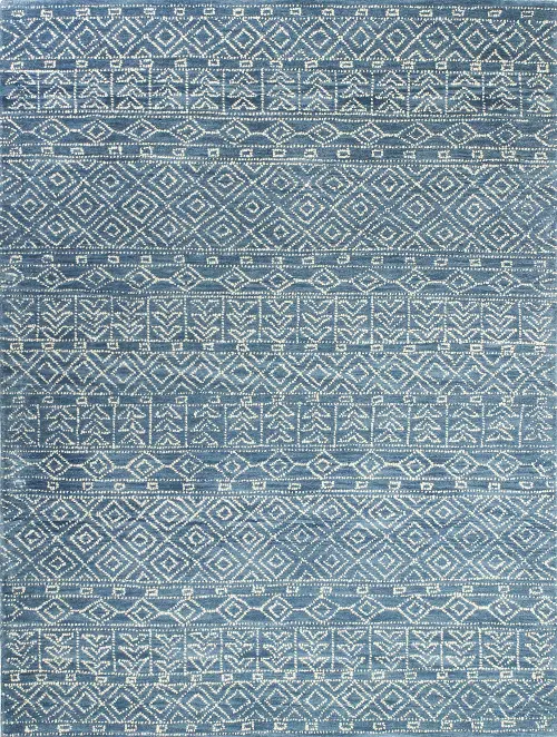 Ephraim Geometric Blue Wool 9 x 12 Area Rug