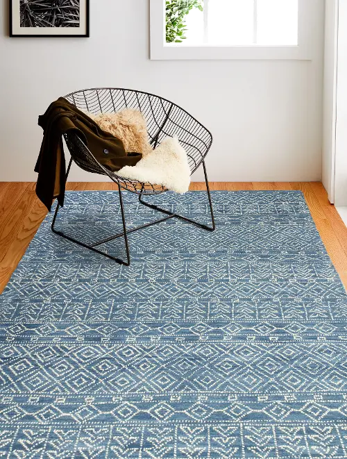 Ephraim Geometric Blue Wool 9 x 12 Area Rug | RC Willey