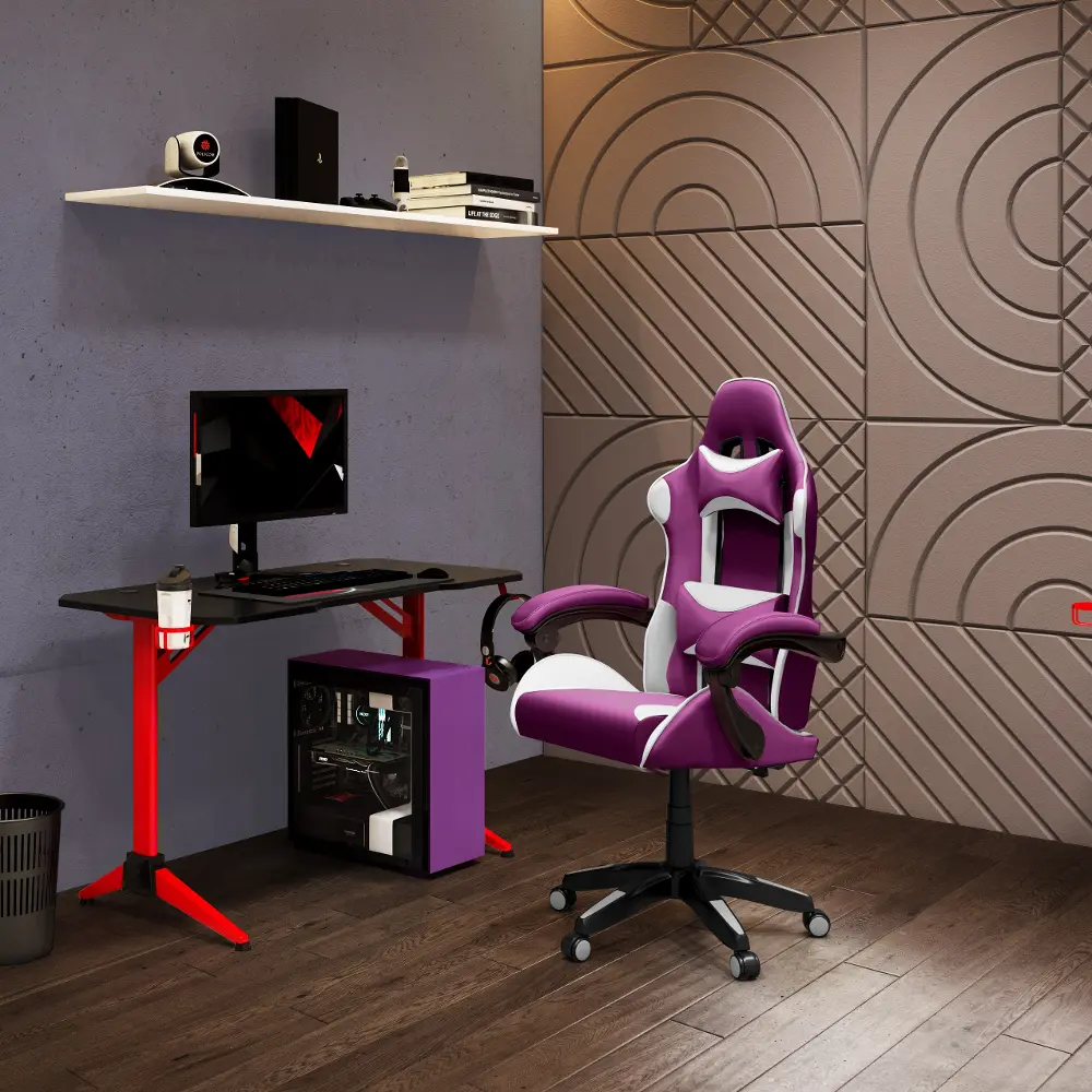 CorLiving Ravagers Gaming Chair in Purple and White-1