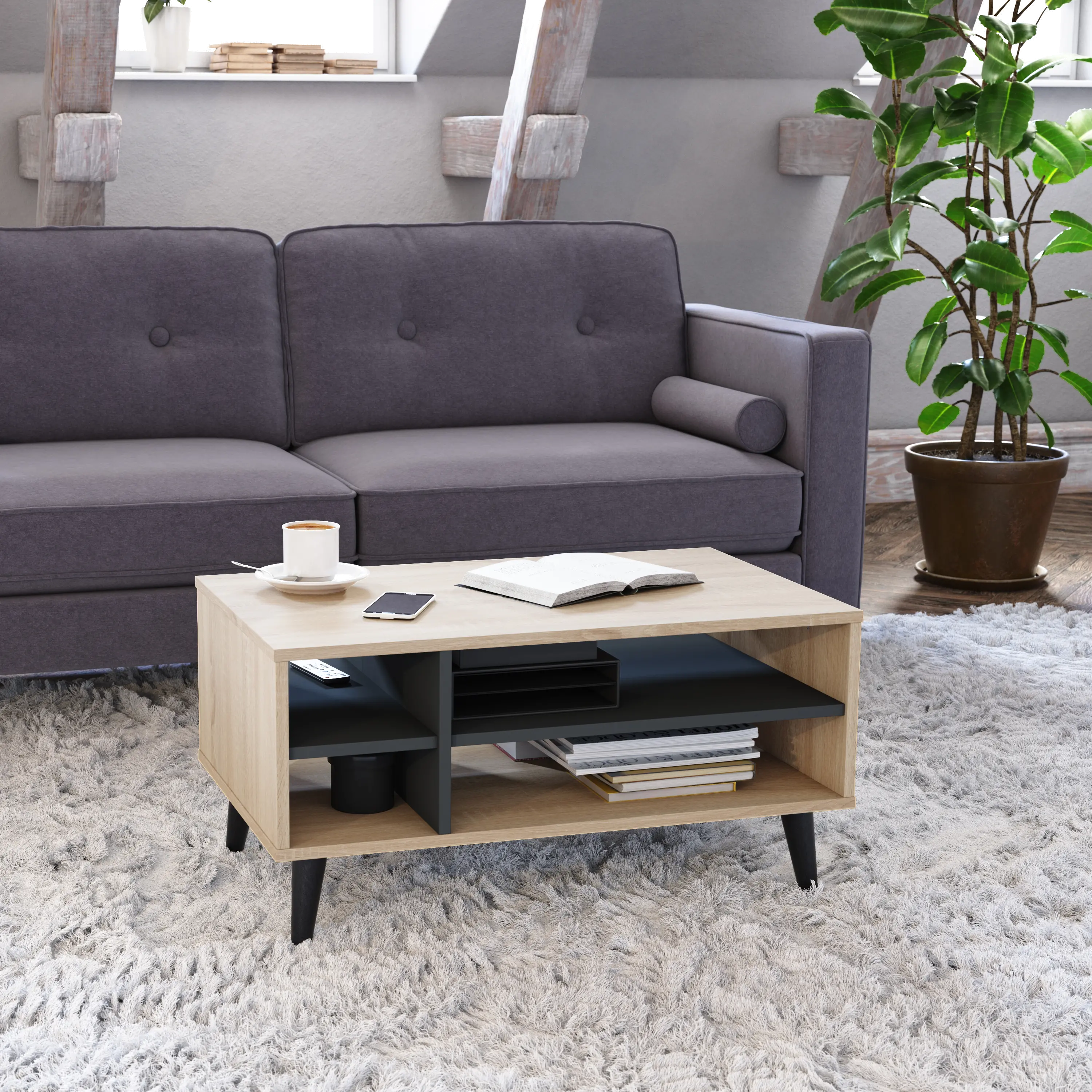 Cole Light Brown Coffee Table with Storage