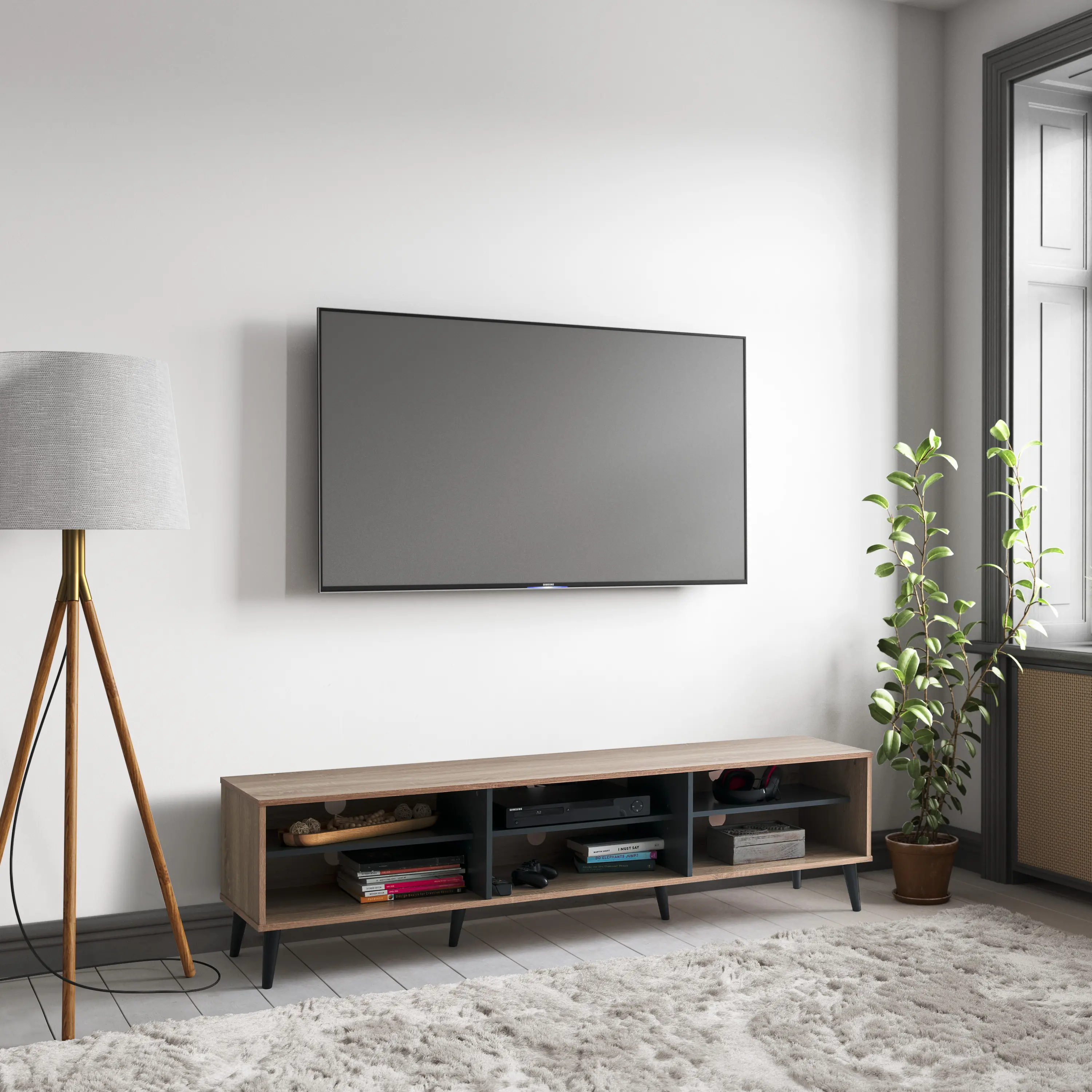 Cole Light Brown TV Stand with Open Shelves