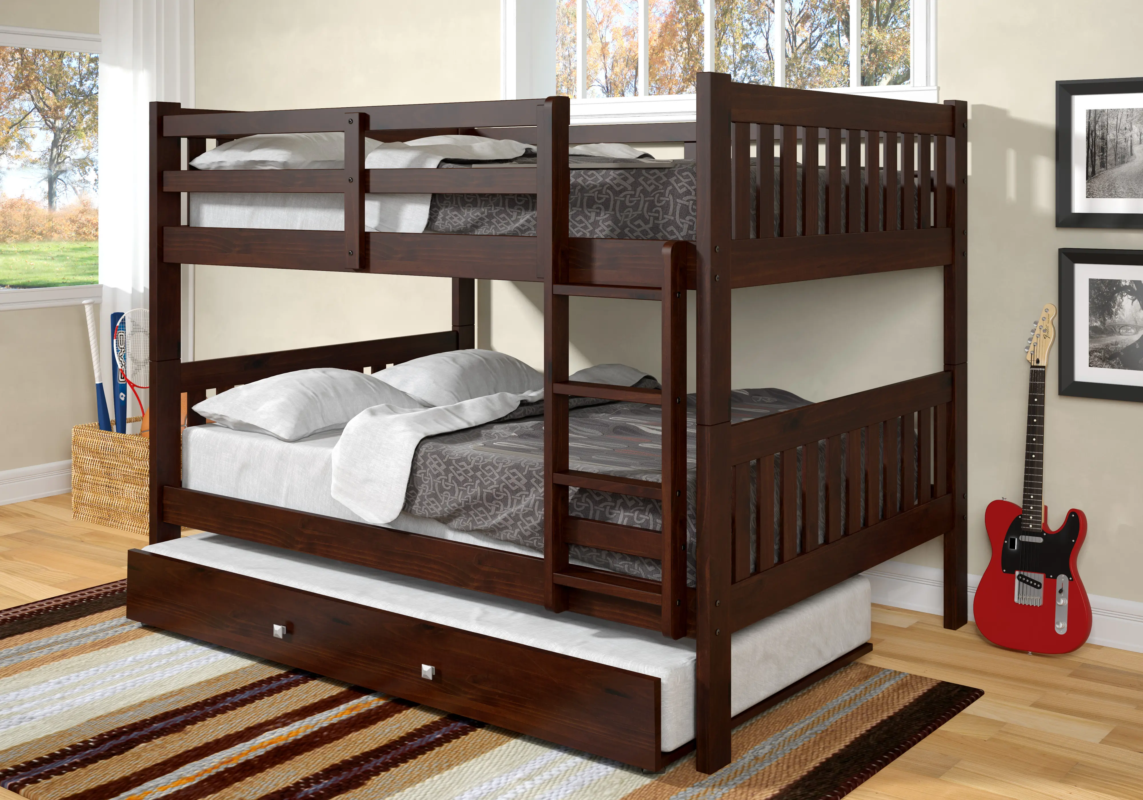 Mission Cappuccino Full-over-Full Bunk Bed with Trundle
