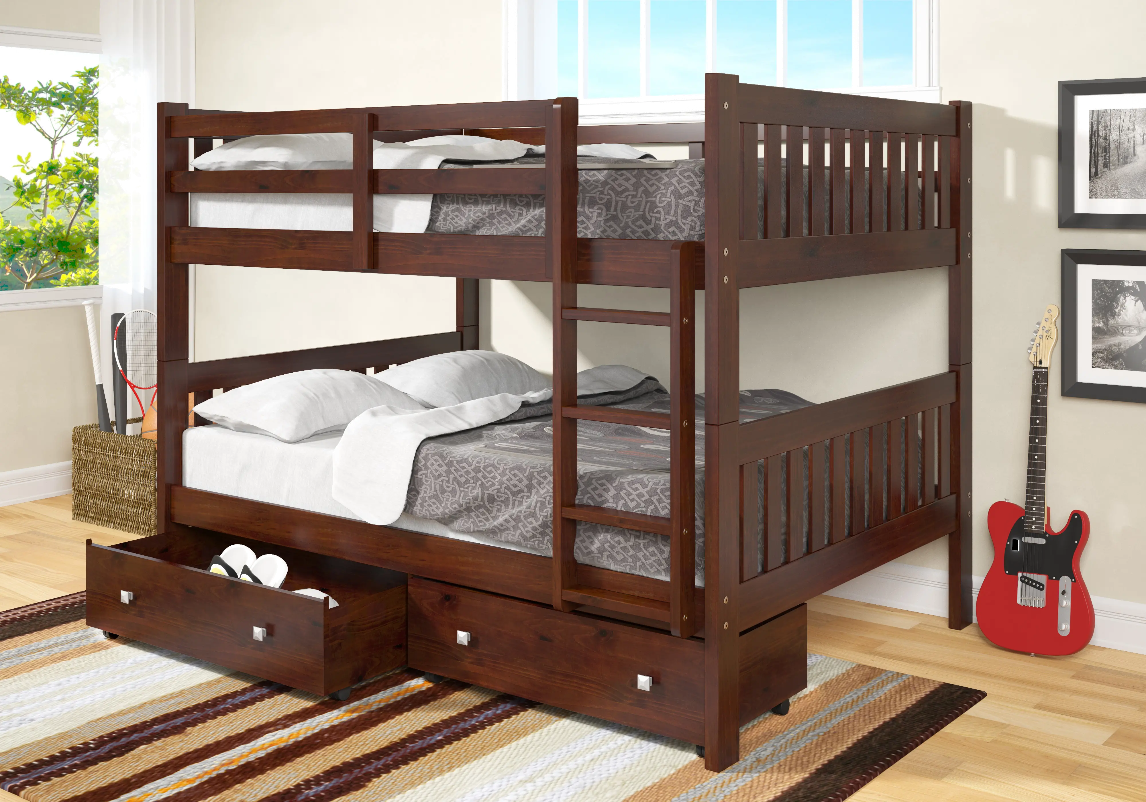 Mission Cappuccino Full-over-Full Bunk Bed with Drawers