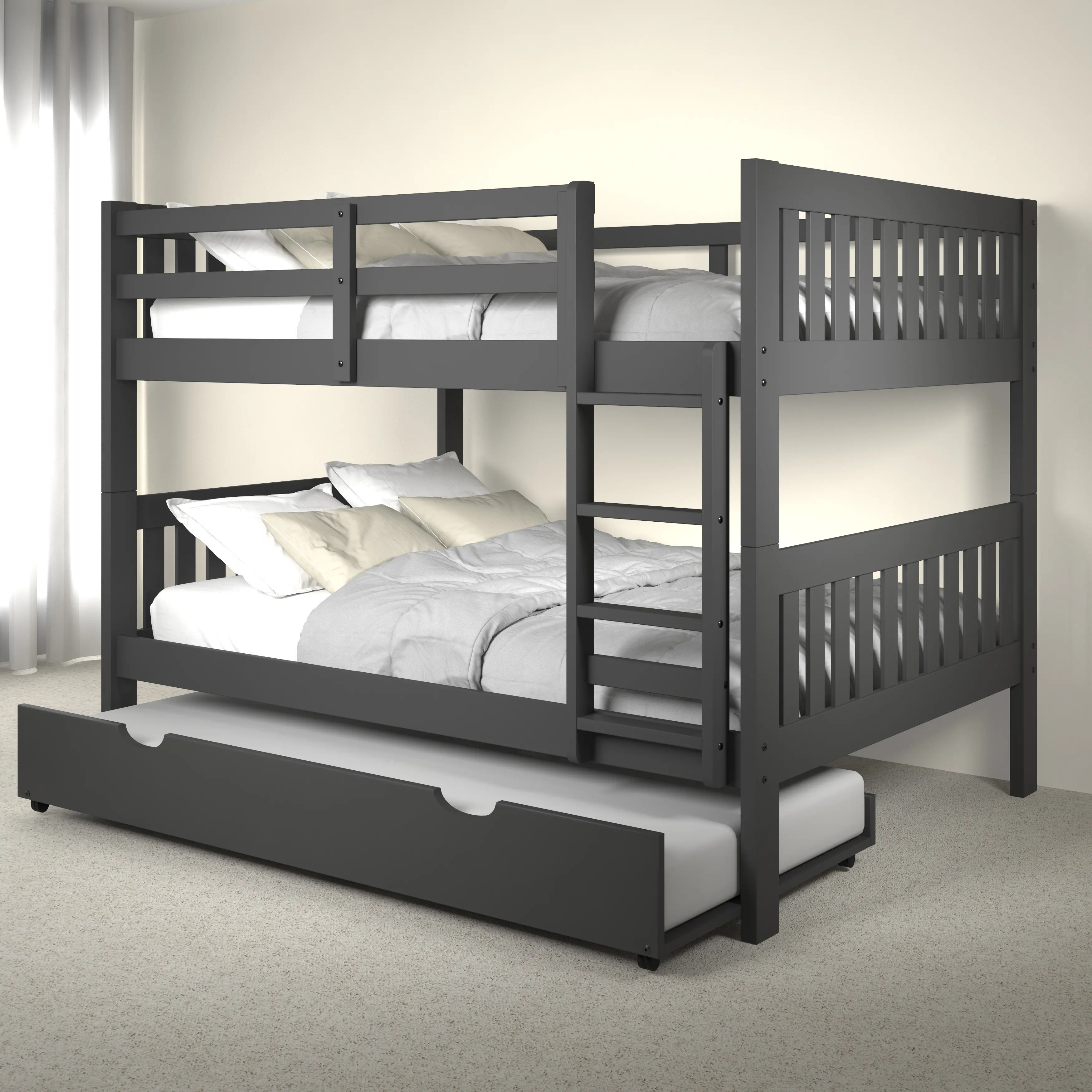 Mission Gray Full-over-Full Bunk Bed with Trundle