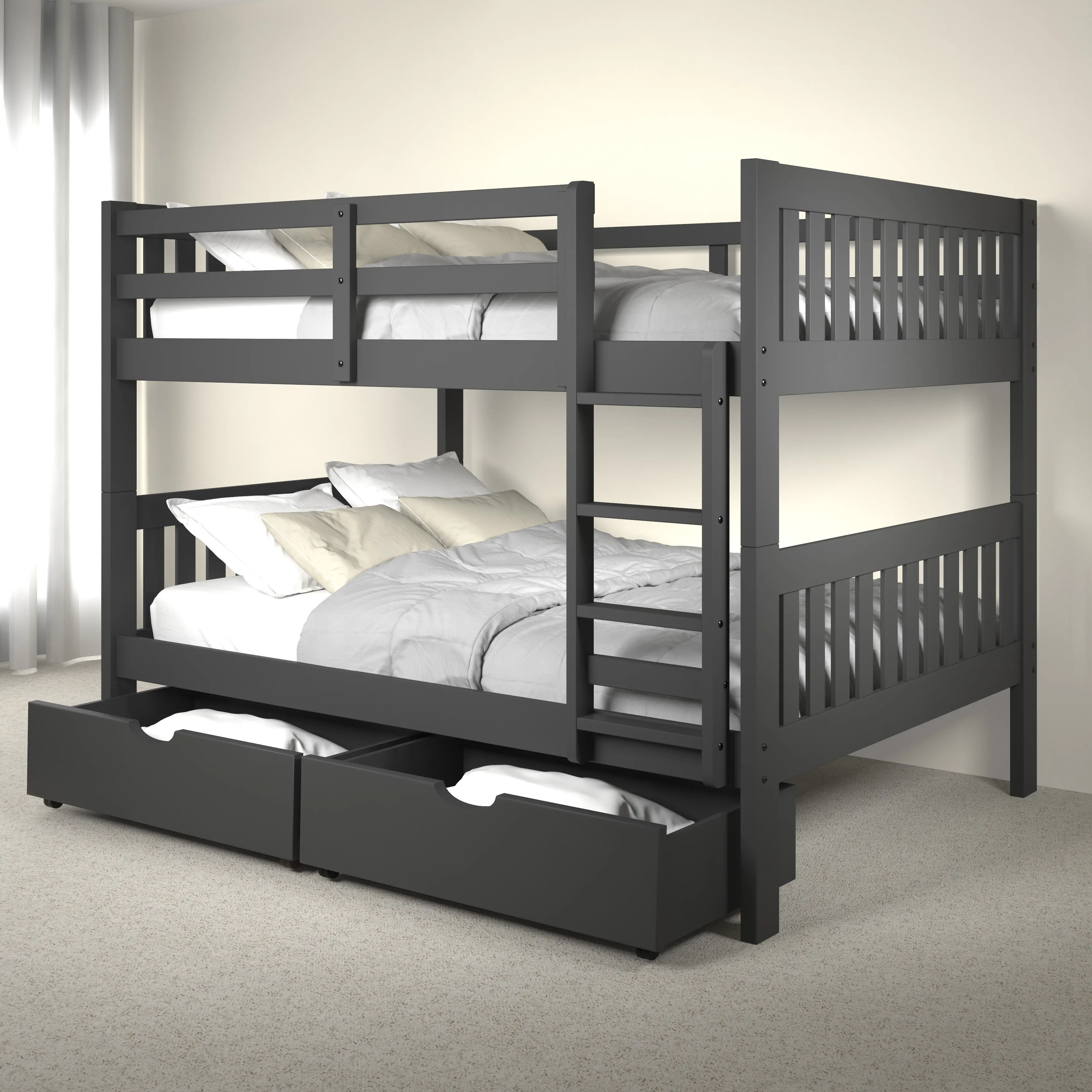 Mission Gray Full-over-Full Bunk Bed with Drawers