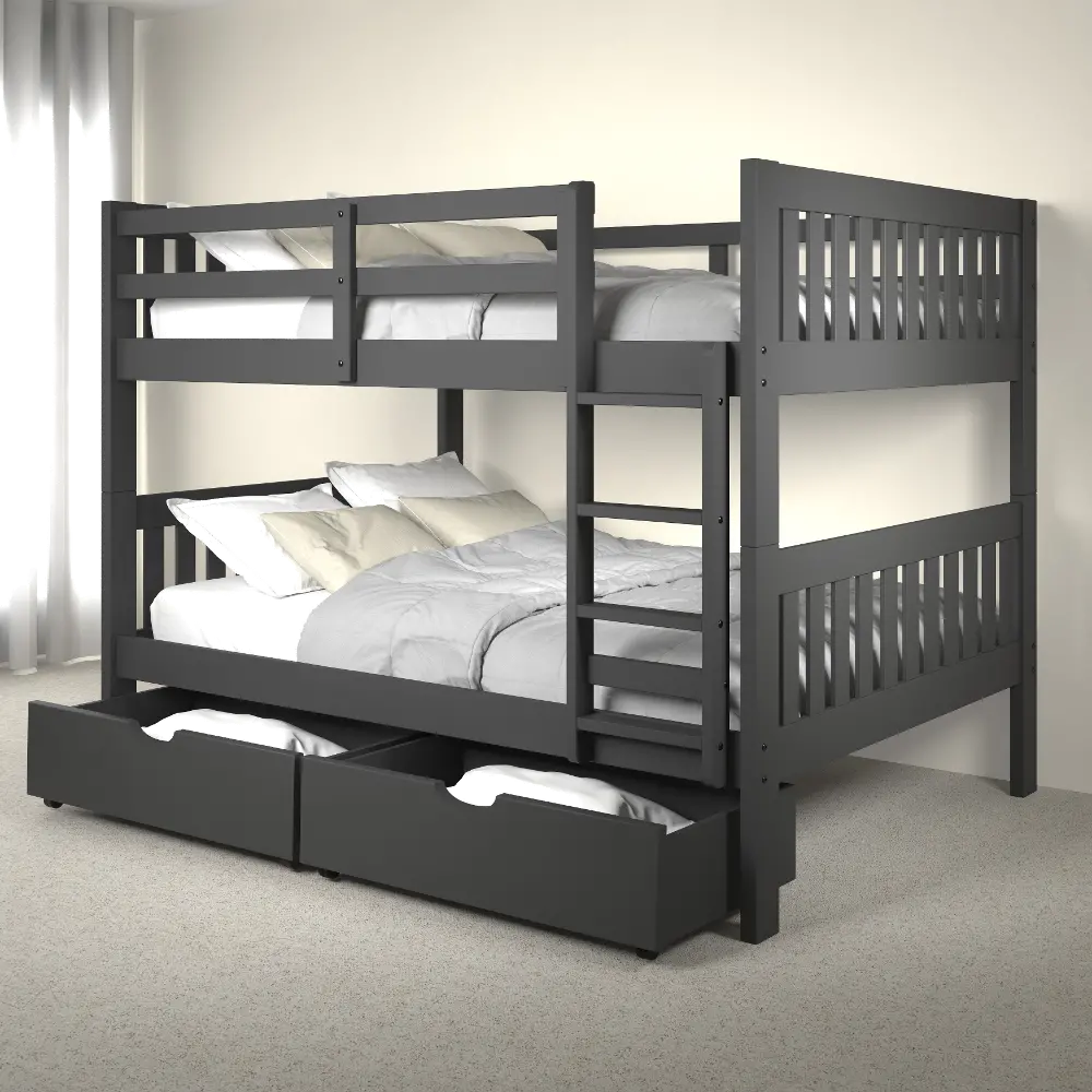 Mission Gray Full-over-Full Bunk Bed with Drawers-1
