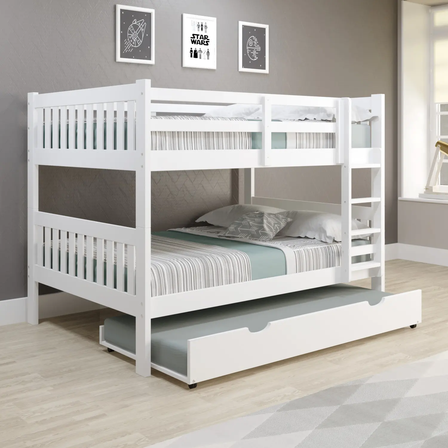 1015-3FFW503-W Mission White Full-over-Full Bunk Bed with Trundle sku 1015-3FFW503-W