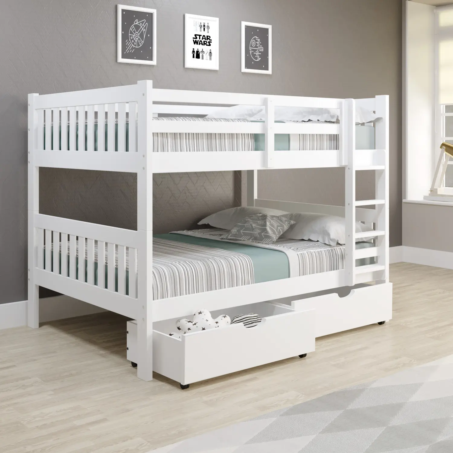 1015-3FFW505-W Mission White Full-over-Full Bunk Bed with Drawers sku 1015-3FFW505-W