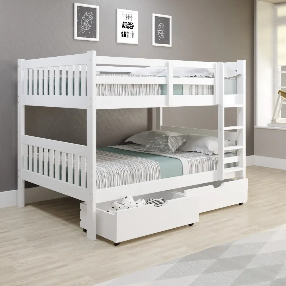Mission White Full-over-Full Bunk Bed with Drawers-1