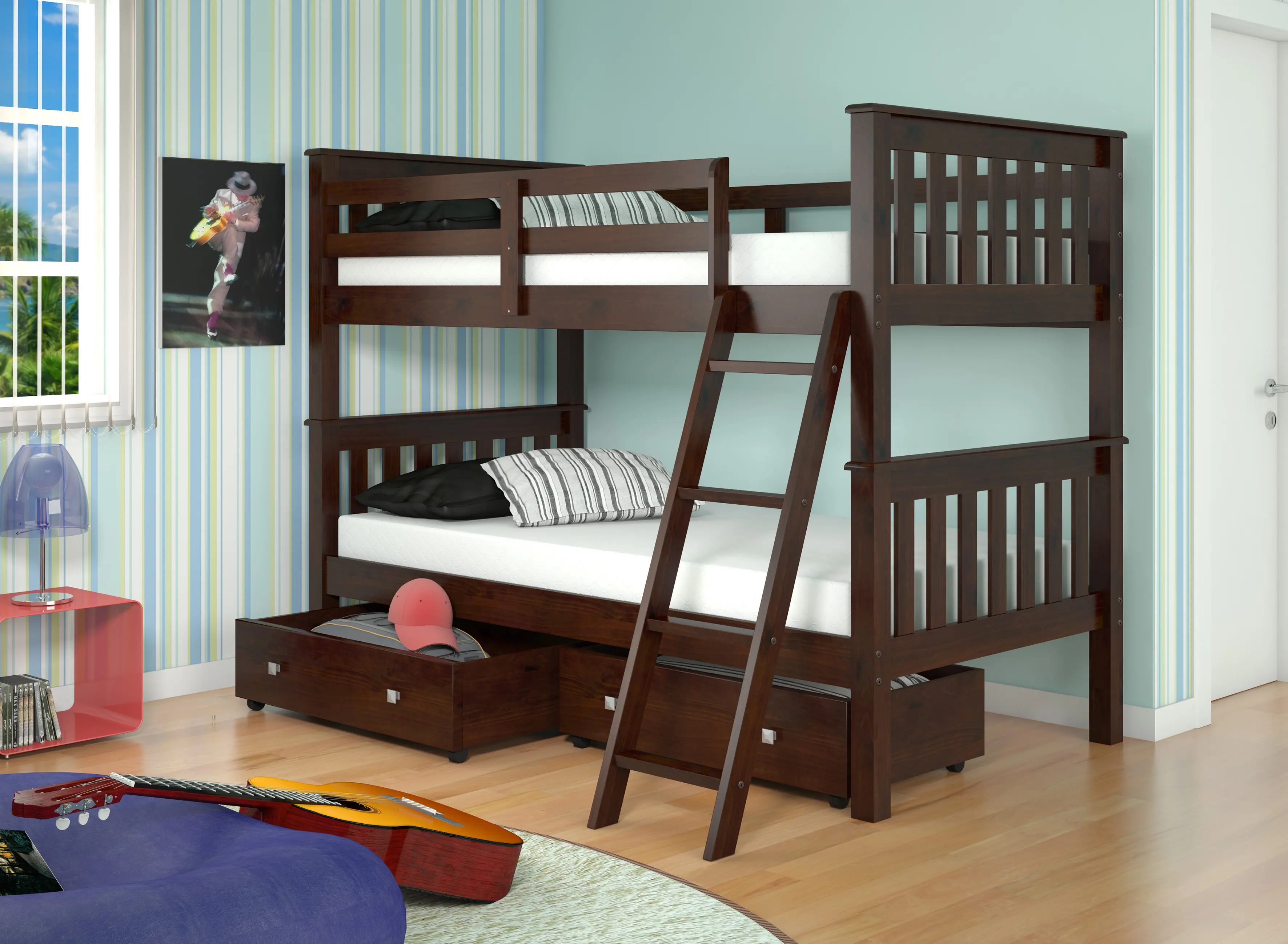 120-1-TTCPTT505-CP Mission Dark Brown Twin-over-Twin Bunk Bed with Dr sku 120-1-TTCPTT505-CP