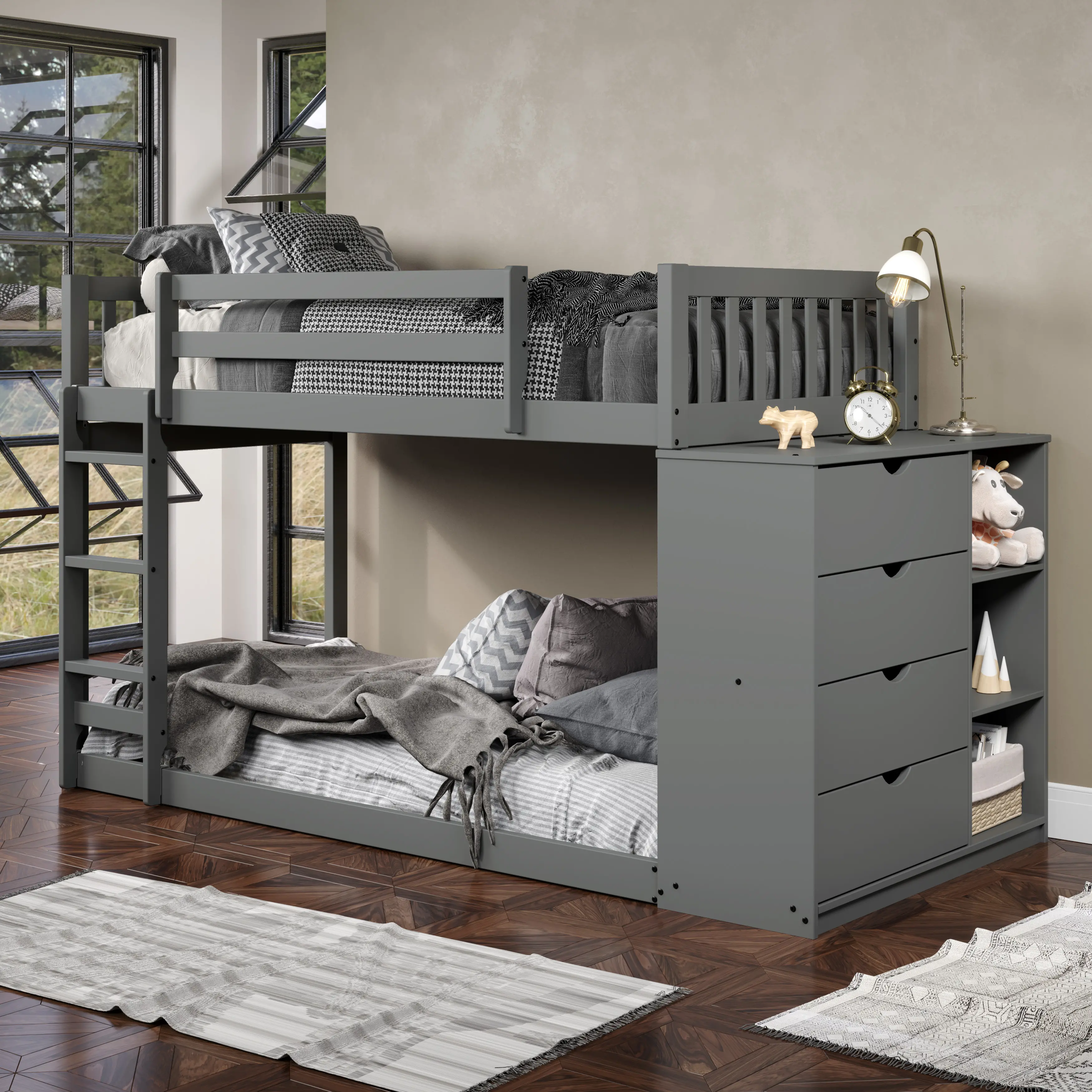 1600-TTDG Mission Gray Twin-over-Twin Bunk Bed with Chest sku 1600-TTDG